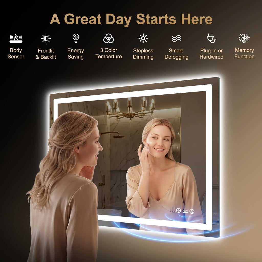 LED Bathroom Vanity Mirror with Lights, 30"x50", Motion Sensor Auto On/Off
