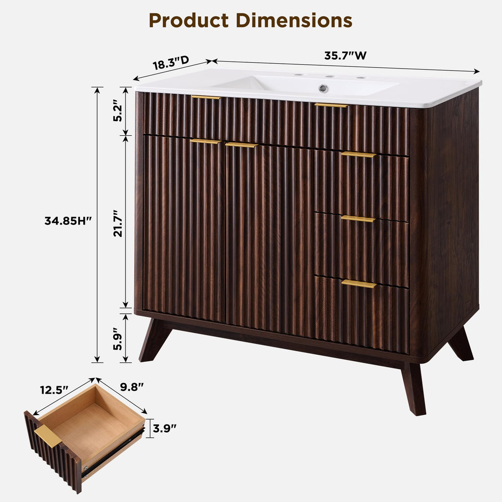 T4TREAM 60" Fluted Bathroom Vanity with Resin Sink Combo, Natural Oak