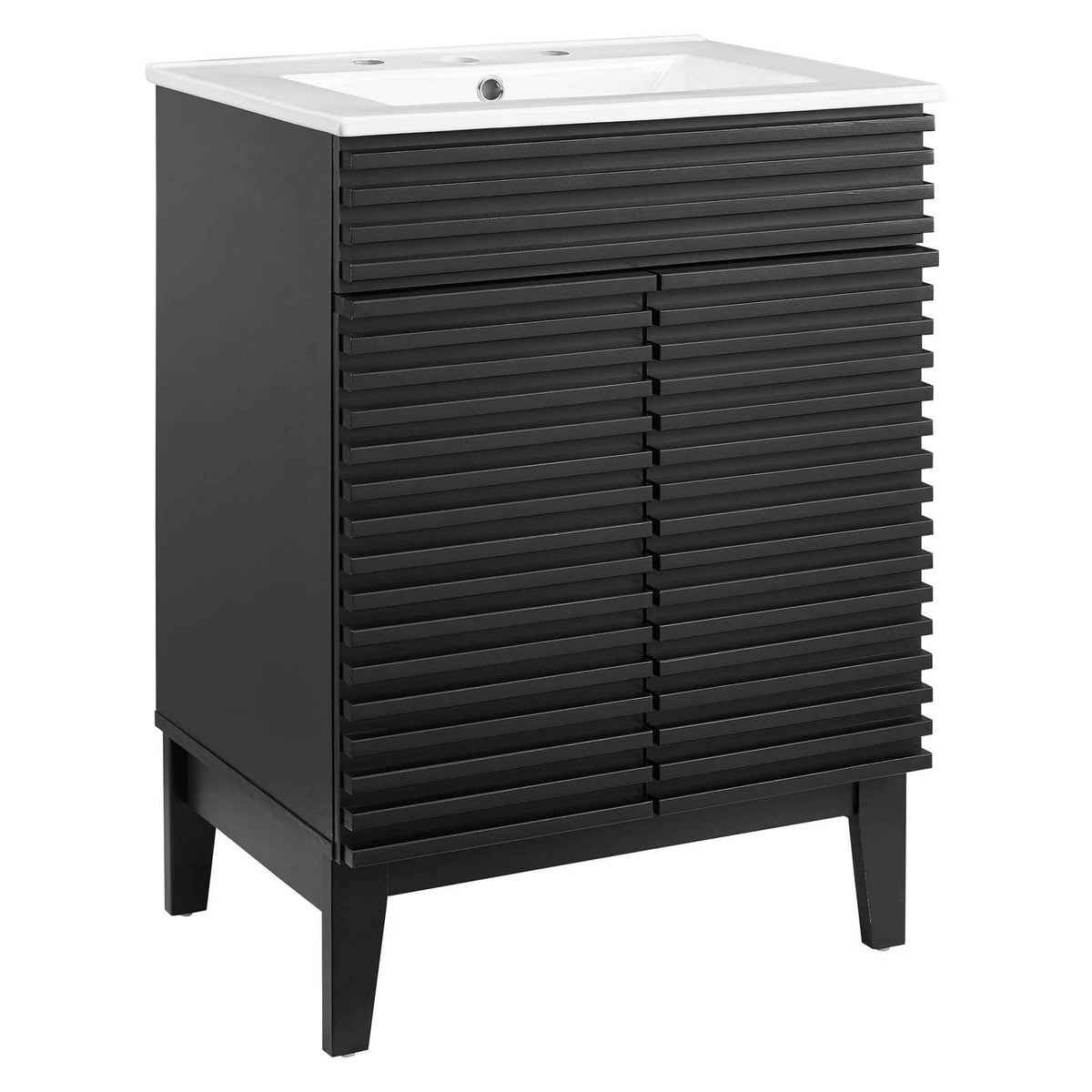 Modway Render Mid-Century Bathroom Vanity With Sink in Walnut White,24 Inch