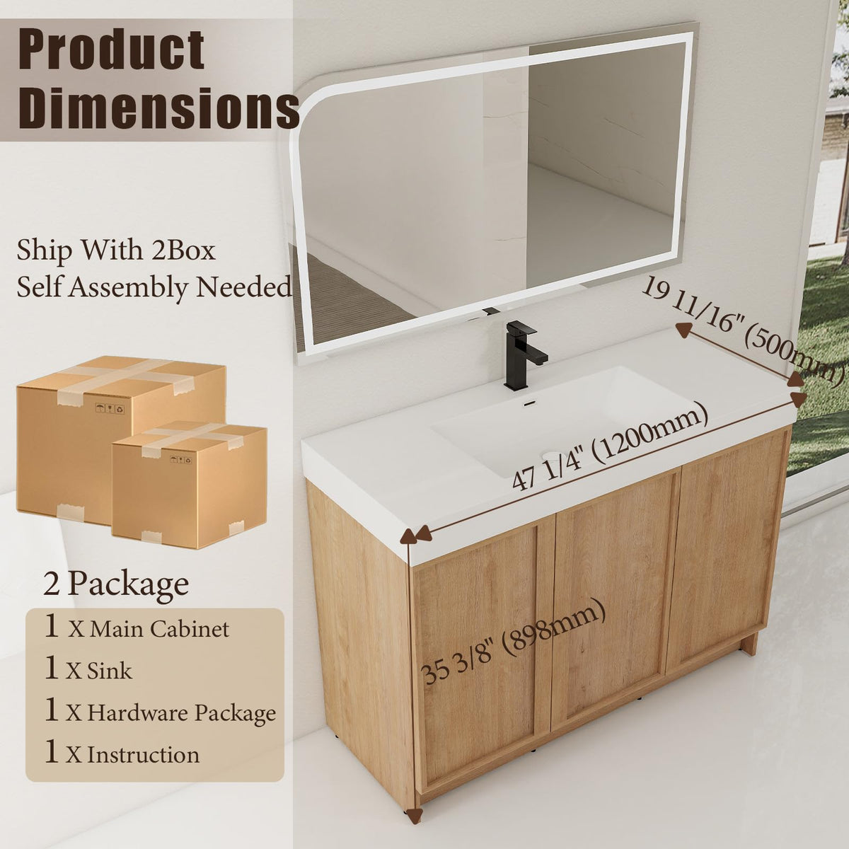 70" Double Sink Bathroom Vanity with Resin Basin, Faux Oak Finish