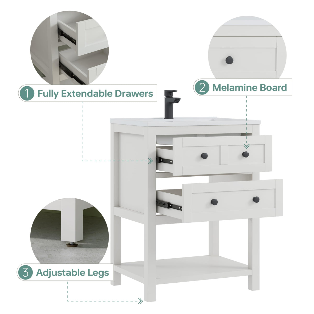 42 Inch Bathroom Vanity with Sink, Fully-Assembled, Walnut