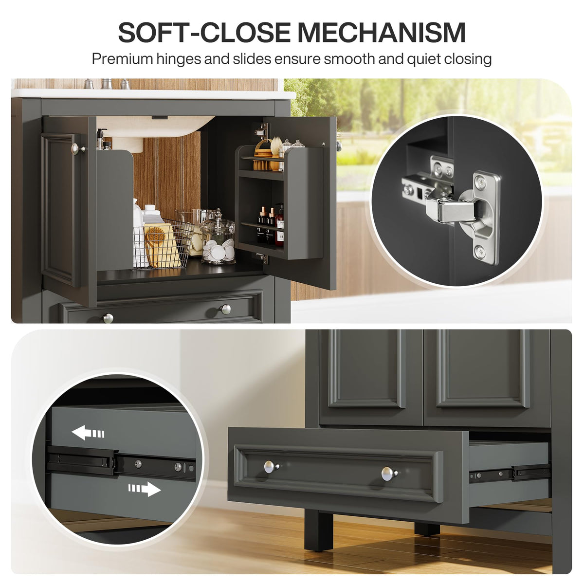Tribesigns 30" Bathroom Vanity with Sink, Freestanding Bathroom Vanities Cabinet with Ceramic Basin Combo, Bathroom Sink Cabinet with 2 Doors and 1 Drawer, Solid Wooden Frame (Navy Blue, 30 INCH)
