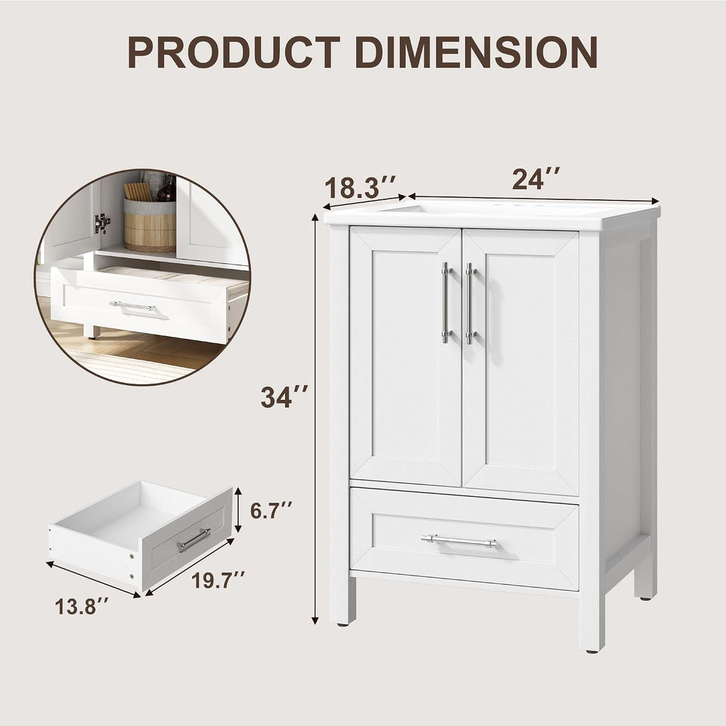 Garvee 24" Bathroom Vanity with Sink, Freestanding Bathroom Cabinet