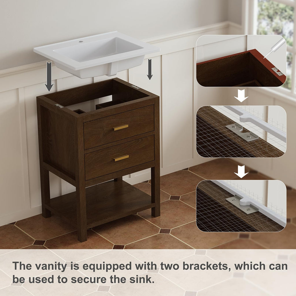 42 Inch Bathroom Vanity with Sink, Fully-Assembled, Walnut