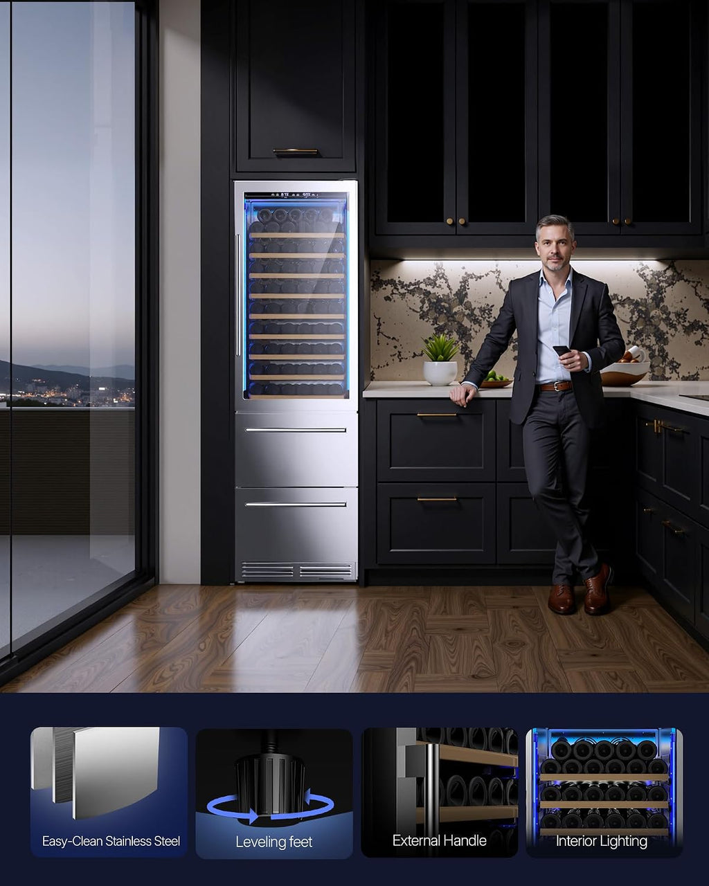 Upstreman Wine and Beverage Refrigerator, 24" Dual Zone Wine Cooler
