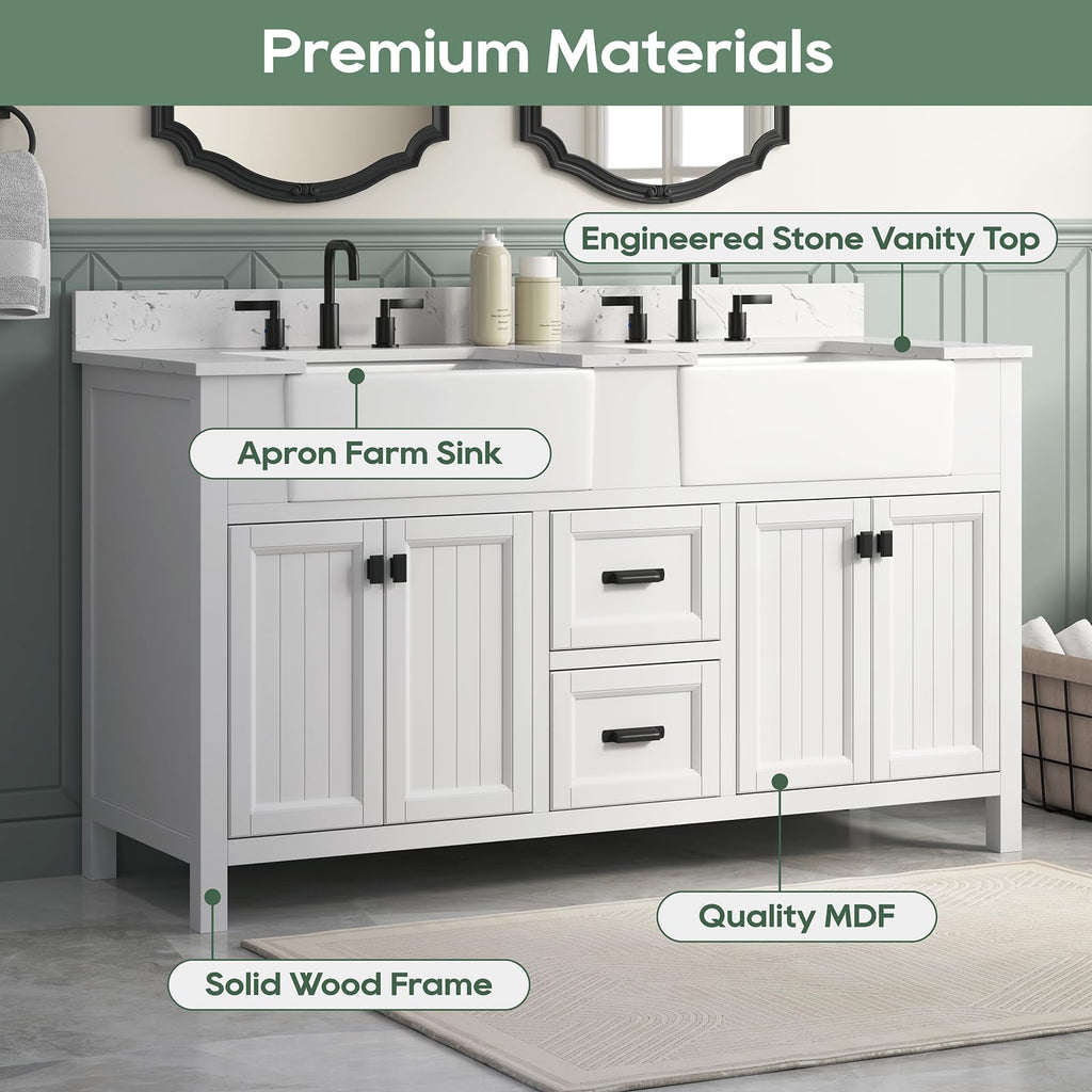 42 Inch Bathroom Vanity with Sink, Pre Assembled, White
