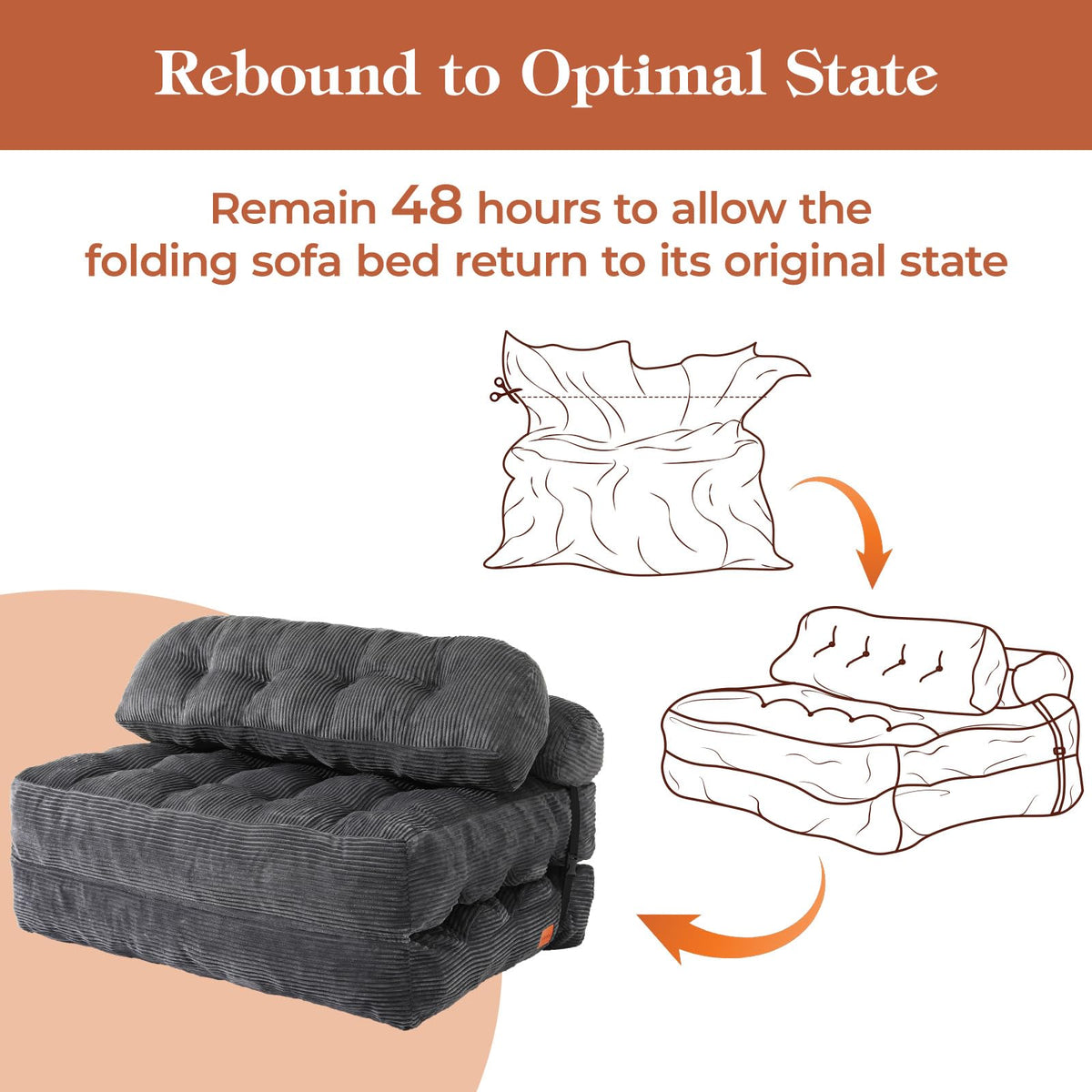 Folding Sofa Bed, Convertible Sleeper Chair with Back Support and Pillow