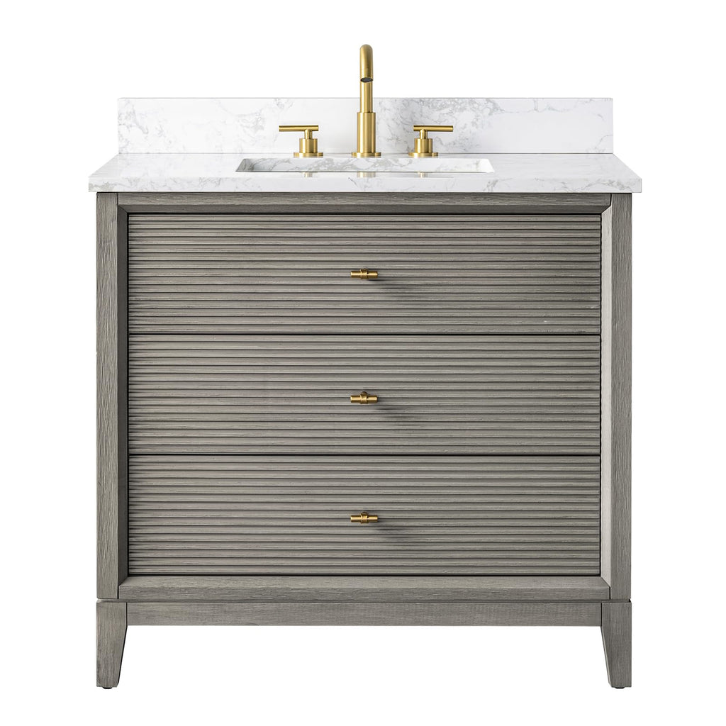 Vanity Art 72" Bathroom Vanity with Double Sink & Arabescato White Engineered Stone Top, Vanity Cabinet with Soft Closing Door, Solid Wood Frame, Golden Brushed Handles, Walnut VA8172D-Walnut-GB