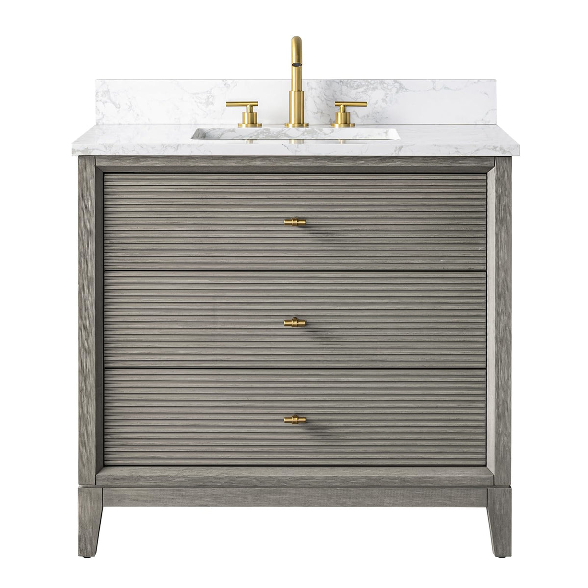 Vanity Art 72" Bathroom Vanity with Double Sink & Arabescato White Engineered Stone Top, Vanity Cabinet with Soft Closing Door, Solid Wood Frame, Golden Brushed Handles, Walnut VA8172D-Walnut-GB