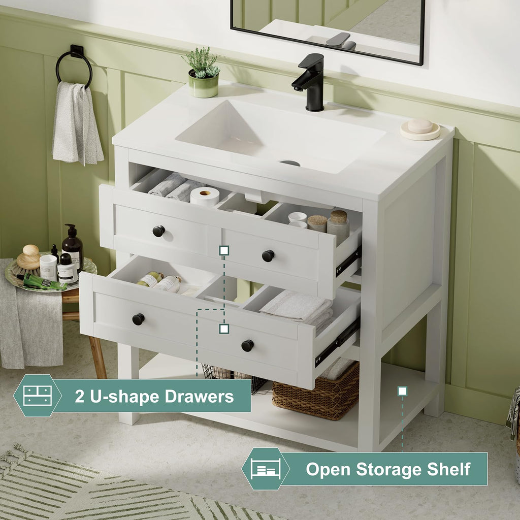 42 Inch Bathroom Vanity with Sink, Fully-Assembled, Walnut