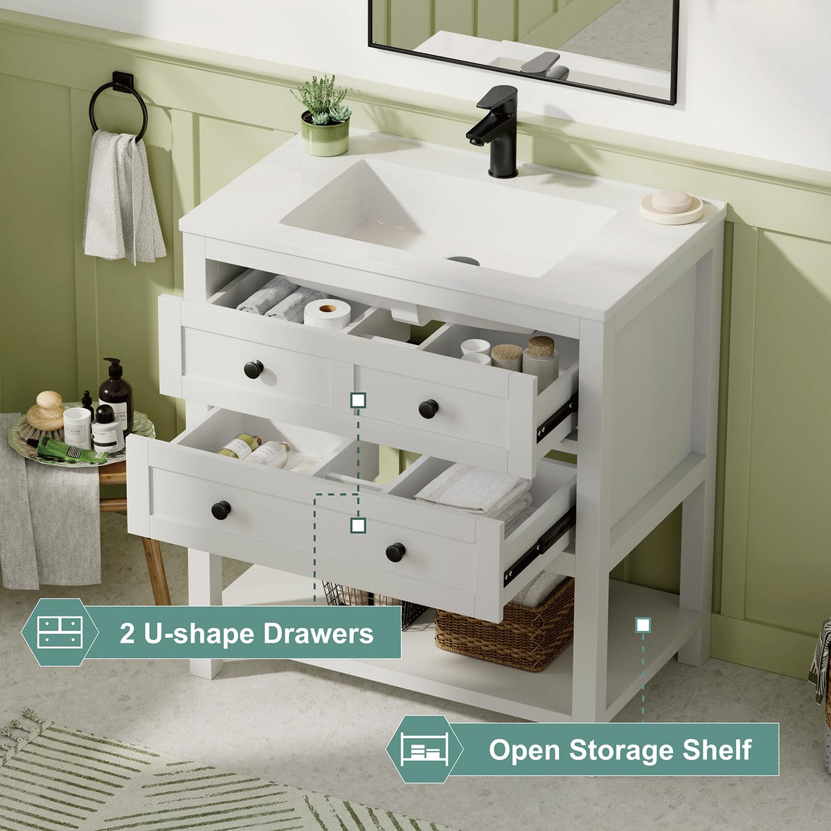 42 Inch Bathroom Vanity with Sink, Fully-Assembled, Walnut