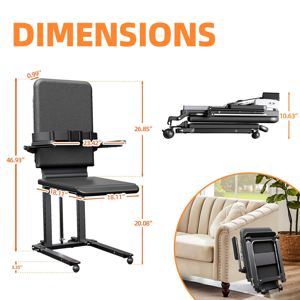 Upgrade Steel Electric Lift Chair with Advanced Wheels and PU Cushion, Floor Lift for Elderly, Support Up to 400 LBS, Safety Seat Belts and Handrails, Suitable for Home or Care Facilities Use, Black