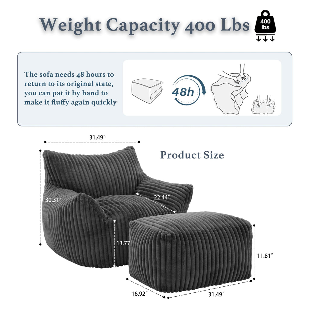 3-in-1 Giant Bean Bag Chair for Adults & Kids, Convertible Floor Sofa to Mattress, Memory Foam Beanbag Chair with Washable Cover, Multi Functional Lounge Couch for Bedroom, Living Room (Dark Grey)