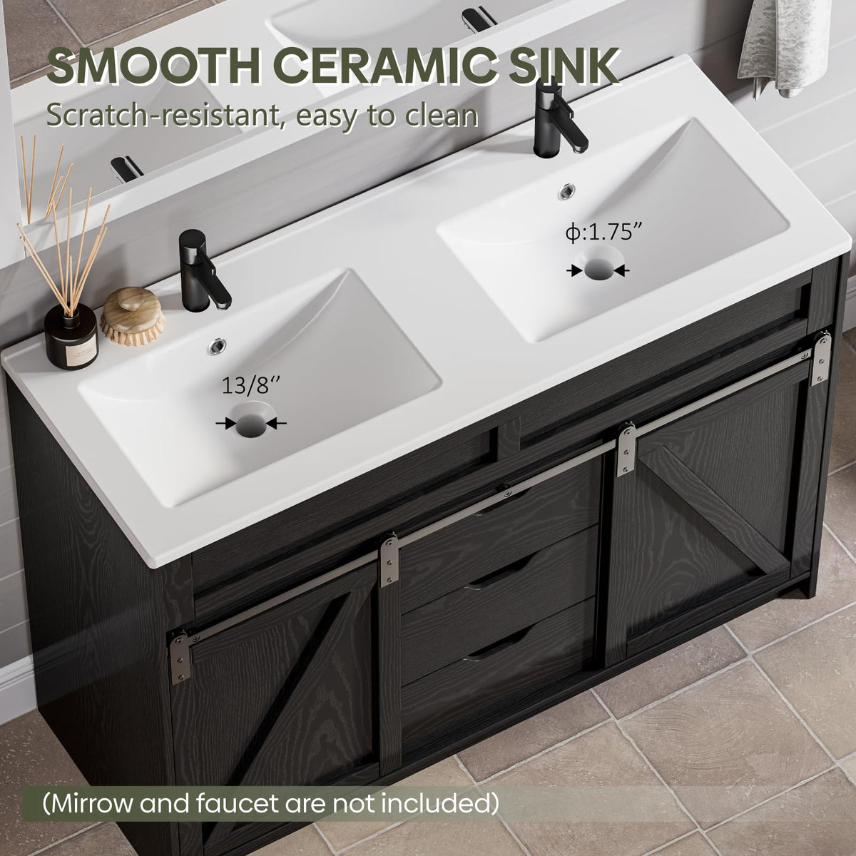 30" Bathroom Vanity with Sink, Sliding Barn Door & 3 Drawers