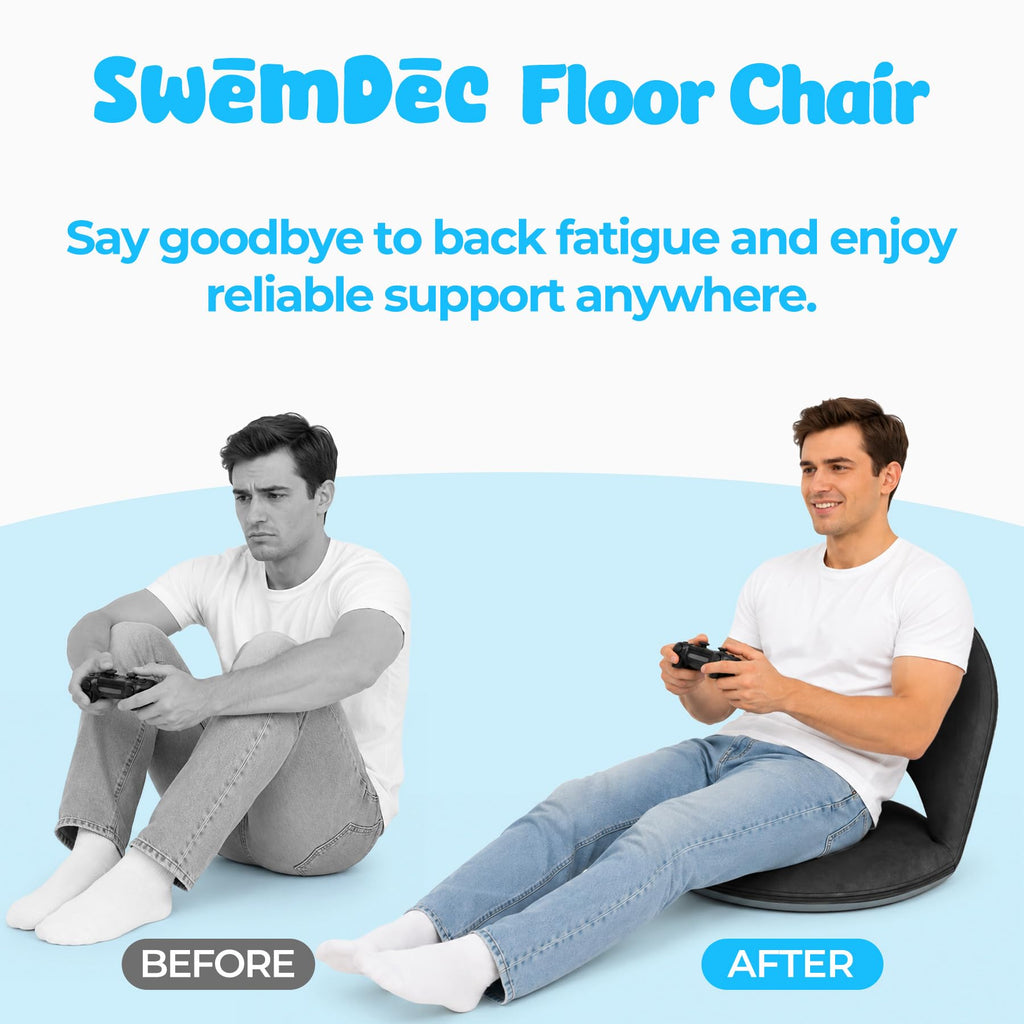2Pcs Folding Floor Chair with 5-Position Adjustable Back Support, Blue