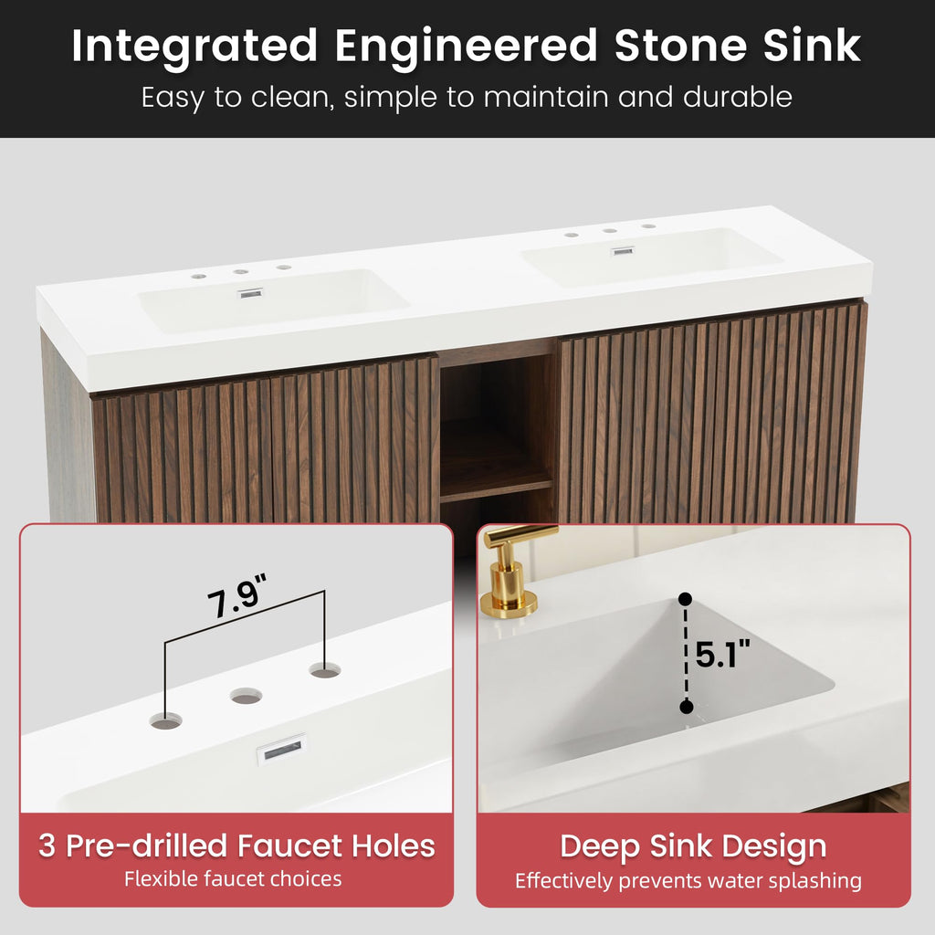 36â Modern Bathroom Vanity with Black Sink, Smoked Brown