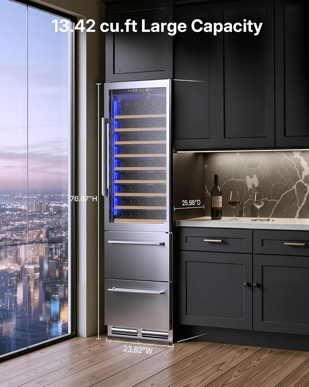 Upstreman Wine and Beverage Refrigerator, 24" Dual Zone Wine Cooler
