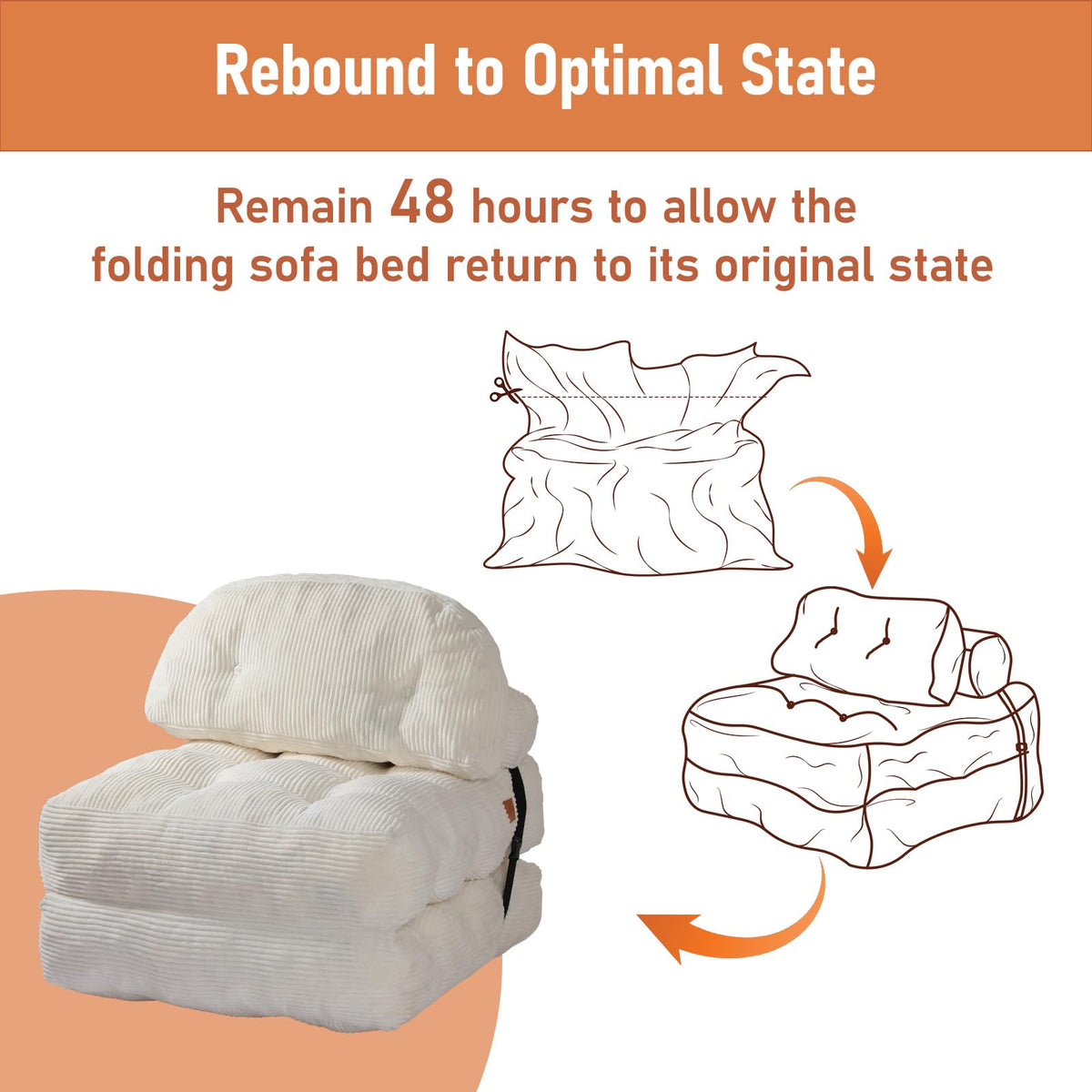 Folding Sofa Bed, Convertible Sleeper Chair with Back Support and Pillow