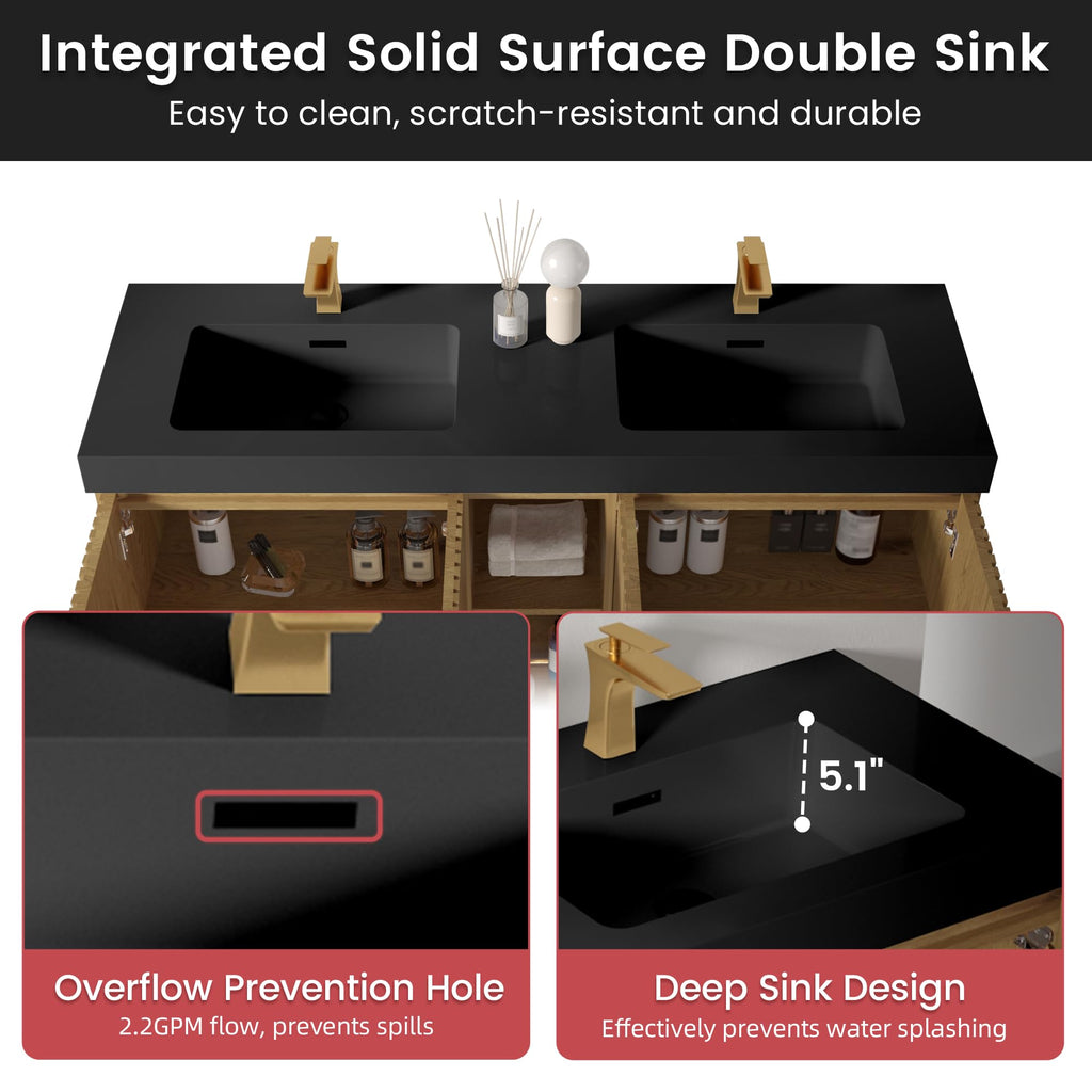 36â Modern Bathroom Vanity with Black Sink, Smoked Brown
