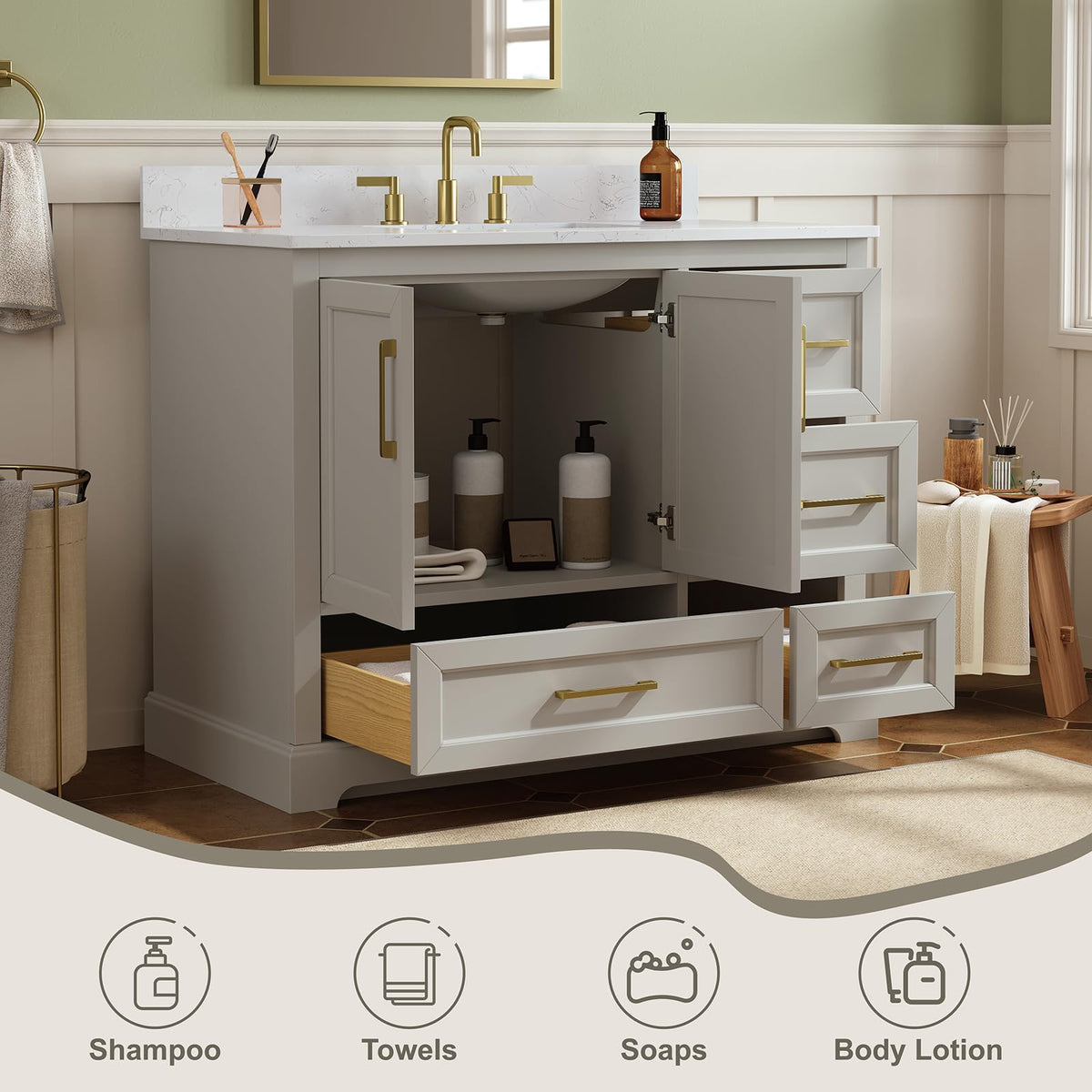 48 inch Bathroom Vanity with Sink, Green