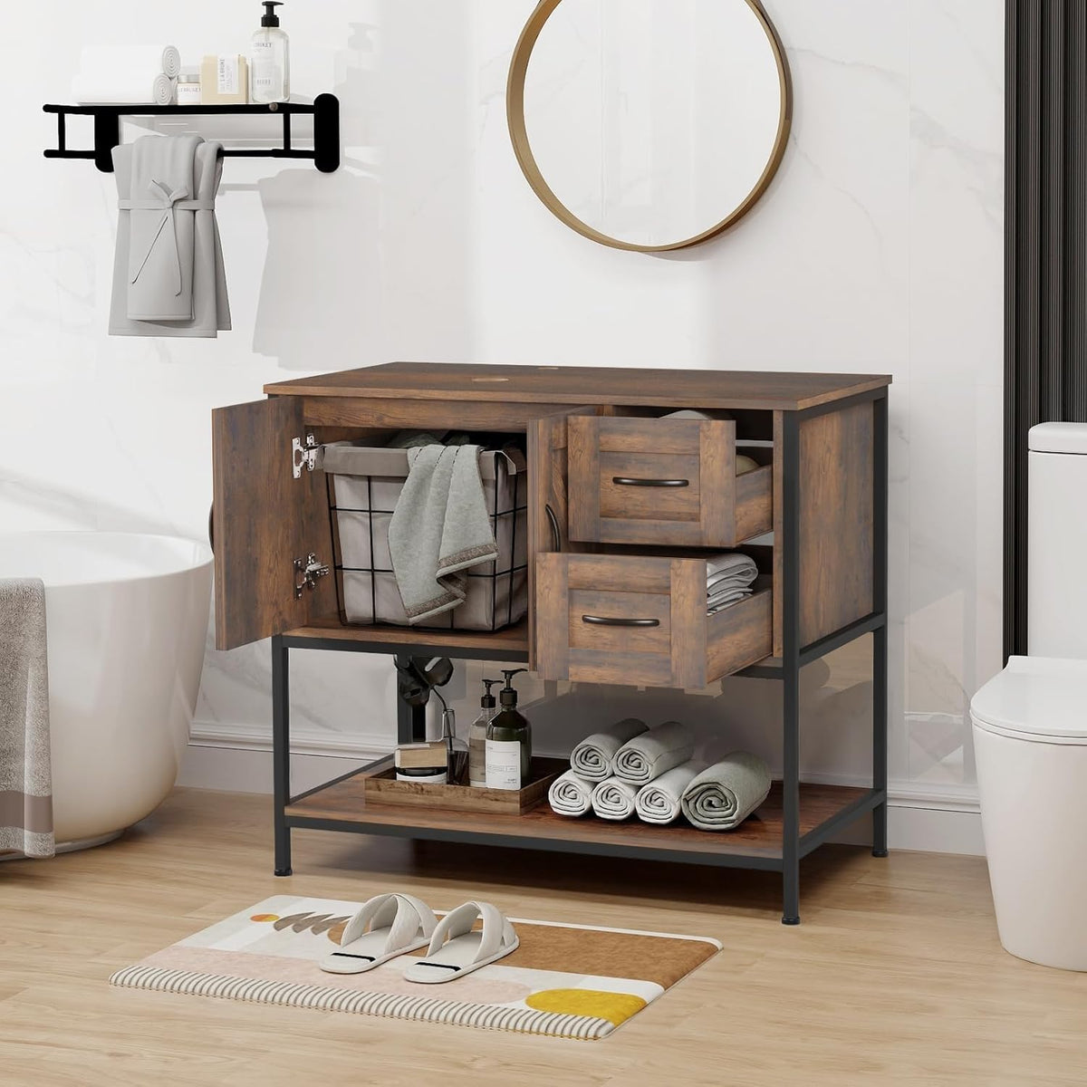 YOURLITE 36-Inch Farmhouse Bathroom Vanity with Vessel Sink, Rustic Brown