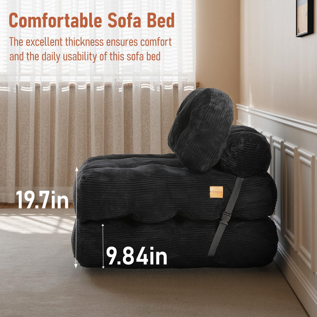 Folding Sofa Bed, Convertible Sleeper Chair with Back Support and Pillow