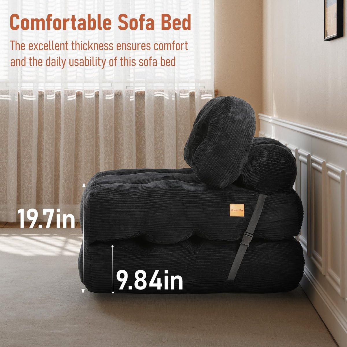Folding Sofa Bed, Convertible Sleeper Chair with Back Support and Pillow