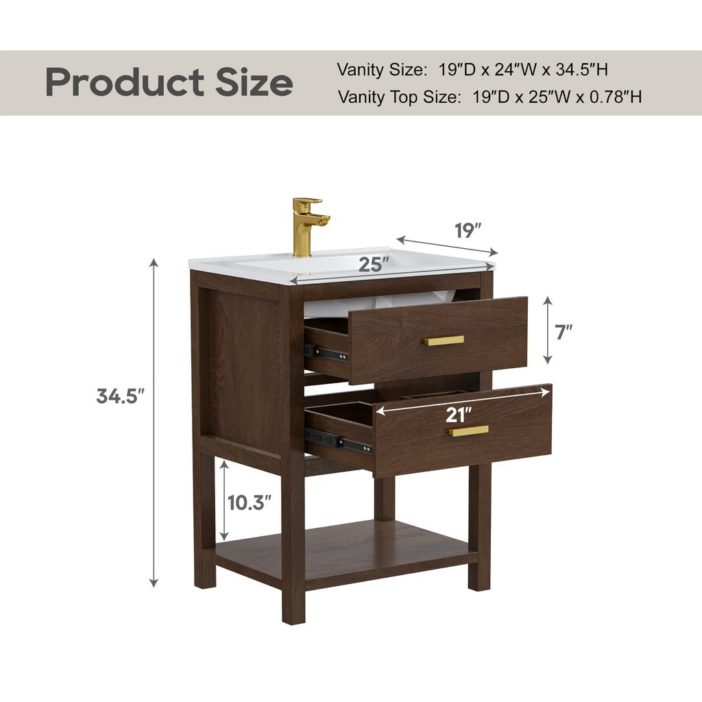 42 Inch Bathroom Vanity with Sink, Fully-Assembled, Walnut
