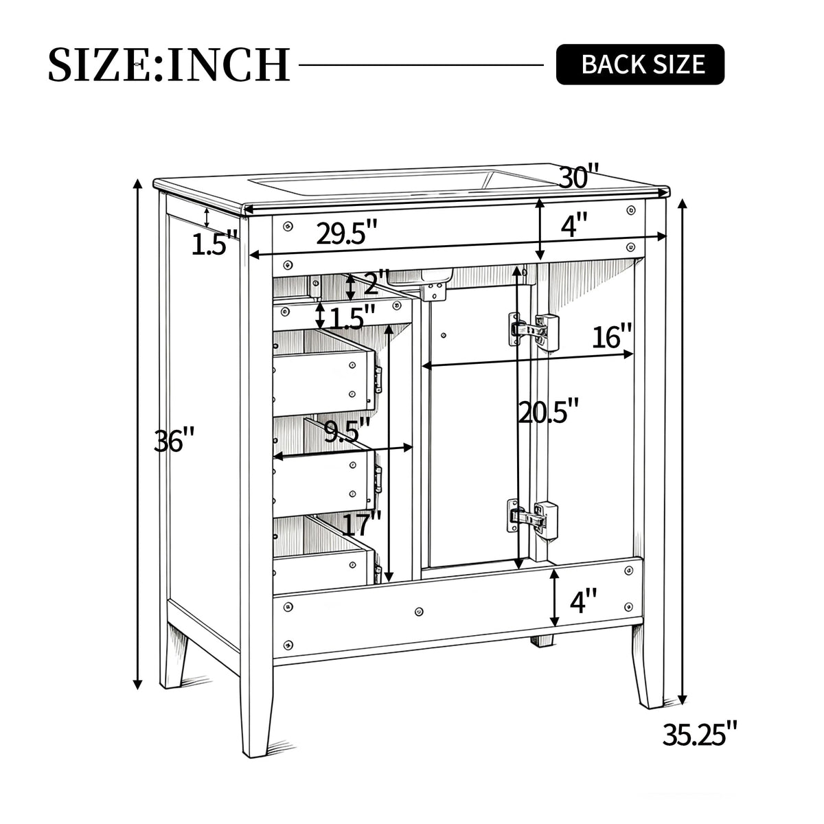 36 Inch Bathroom Vanities with Undermount Ceramic Sink, Storage Cabinet with Soft Closing Doors and Three Drawers, Solid Wood Frame, Natural Wood