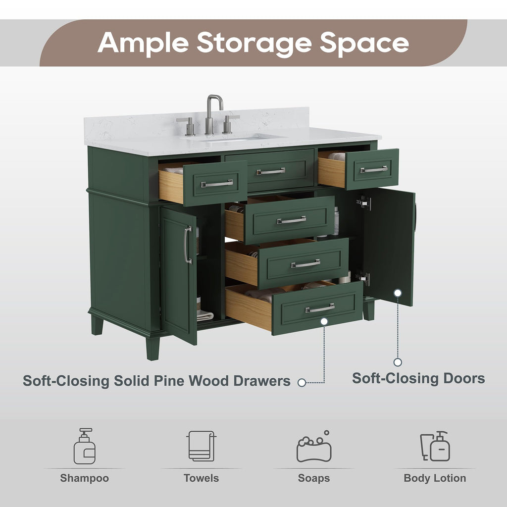 42 Inch Bathroom Vanity with Sink, Pre Assembled, White