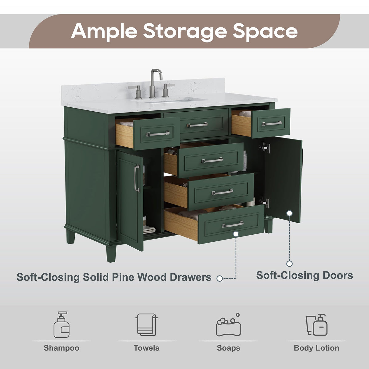 42 Inch Bathroom Vanity with Sink, Pre Assembled, White