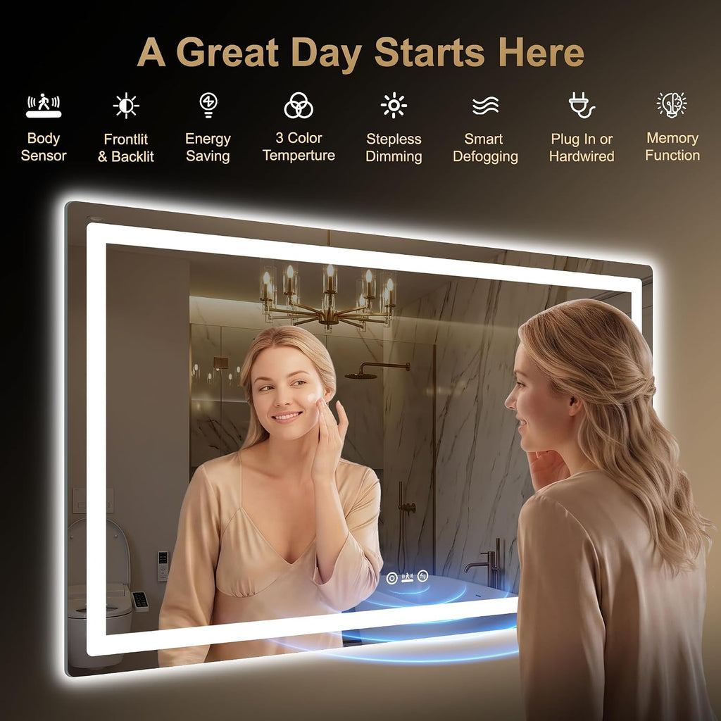 LED Bathroom Vanity Mirror with Lights, 30"x50", Motion Sensor Auto On/Off