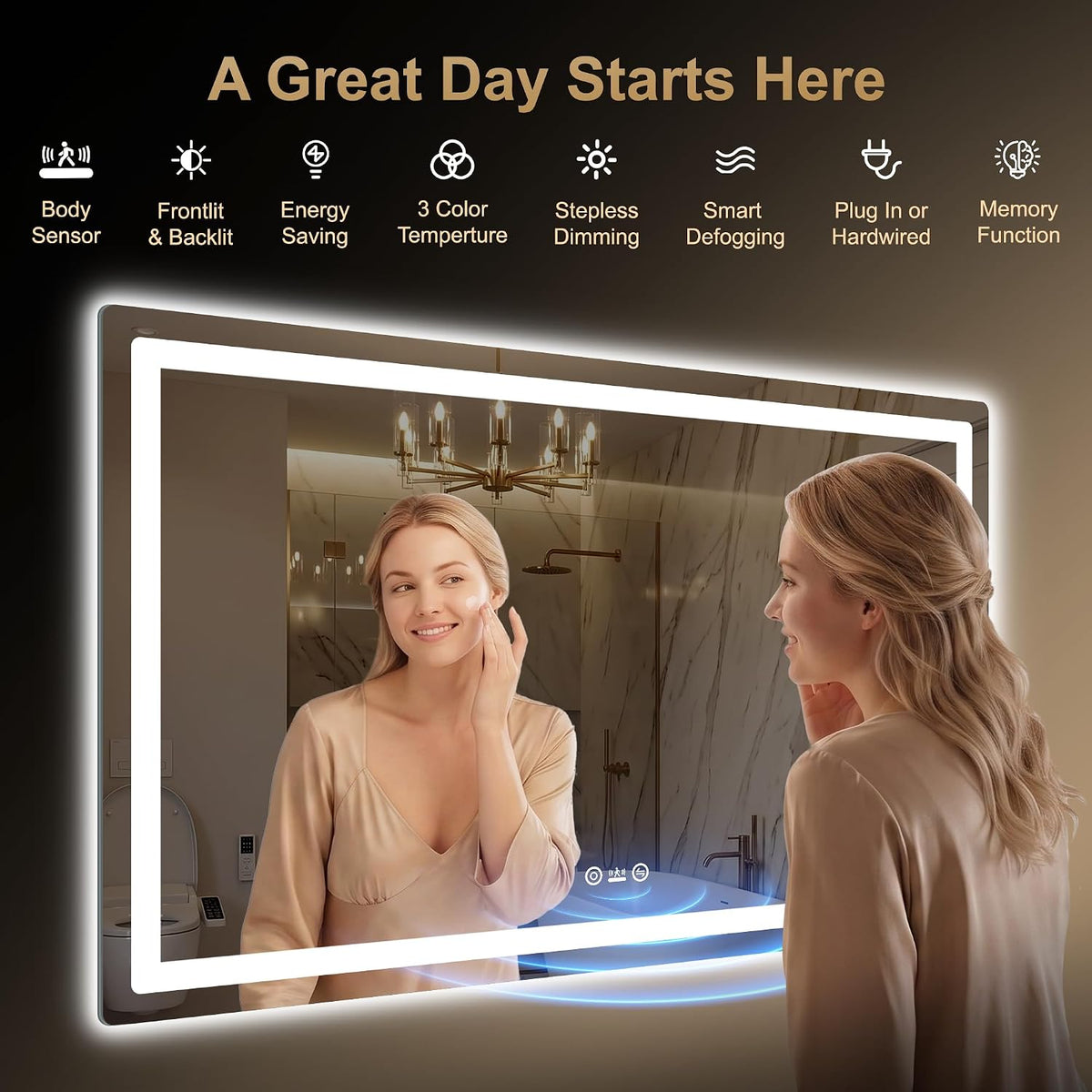 LED Bathroom Vanity Mirror with Lights, 30"x50", Motion Sensor Auto On/Off