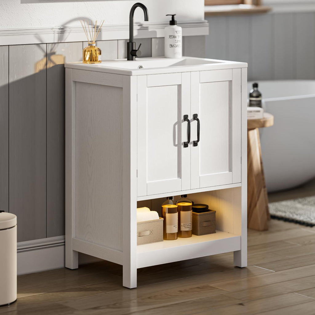 30" Bathroom Vanity with Sink, Modern Bathroom Cabinet, White