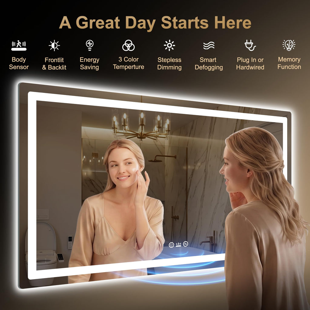 LED Bathroom Vanity Mirror with Lights, 30"x50", Motion Sensor Auto On/Off