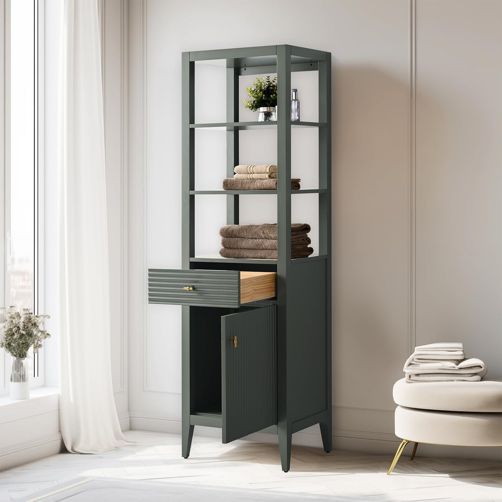 Vanity Art 84 inch Bathroom Vanity with Double Sink & Ceramic Top, Vanity Cabinet with Soft-Closing Door, Solid Wood Frame, Linear Pattern, Walnut, Golden Brushed Handware,Vintage Green