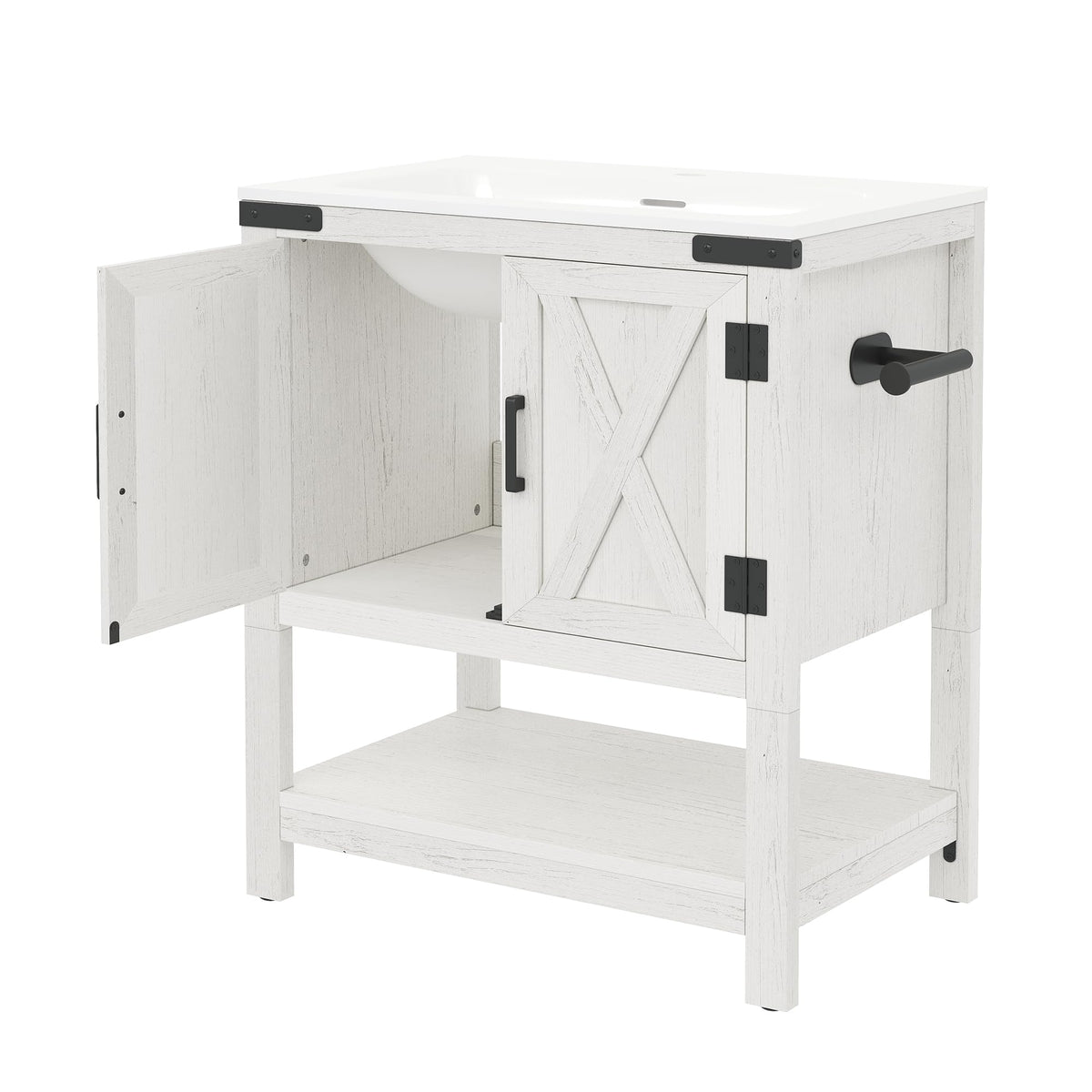 AMERLIFE 48" White Farmhouse Sink Bathroom Vanity, Solid White Top