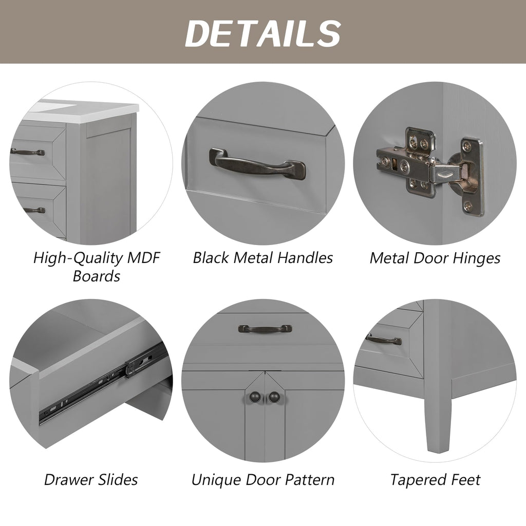 36 Inch Bathroom Vanities with Undermount Ceramic Sink, Storage Cabinet with Soft Closing Doors and Three Drawers, Solid Wood Frame, Natural Wood