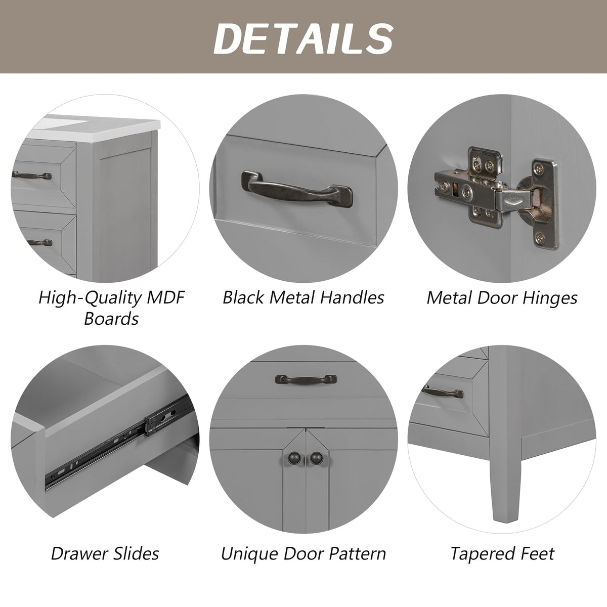 36 Inch Bathroom Vanities with Undermount Ceramic Sink, Storage Cabinet with Soft Closing Doors and Three Drawers, Solid Wood Frame, Natural Wood