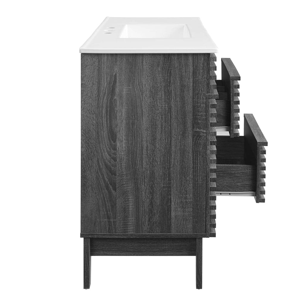 Modway Render Mid-Century Bathroom Vanity With Sink in Walnut White,24 Inch
