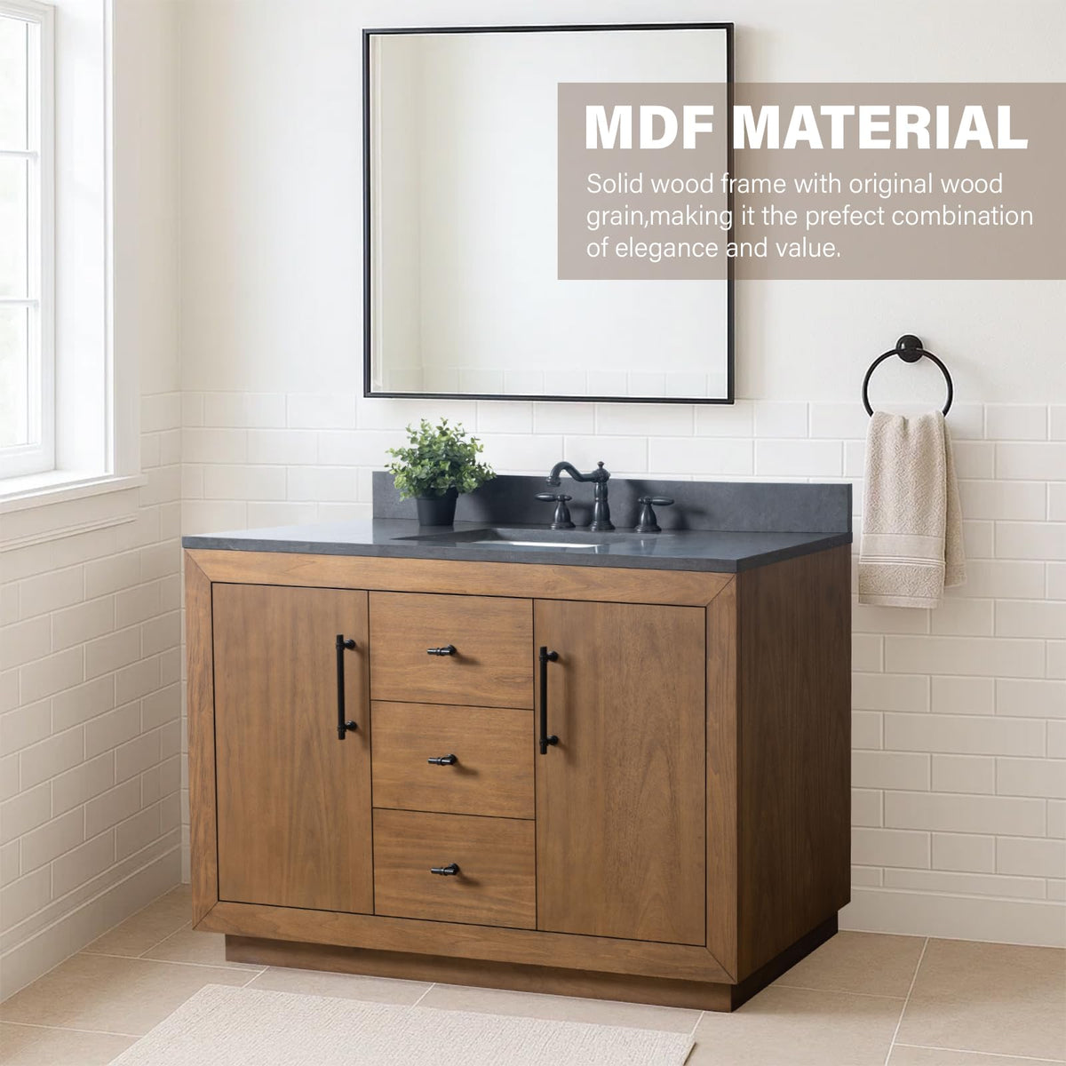 HOMEBEYOND 72" Bathroom Vanity with Double Sink & Ceramic Top, MDF Material Vanity Cabinet with Basin Combo, Soft-Closing Doors, Removable Shelf, Backsplash, Tan