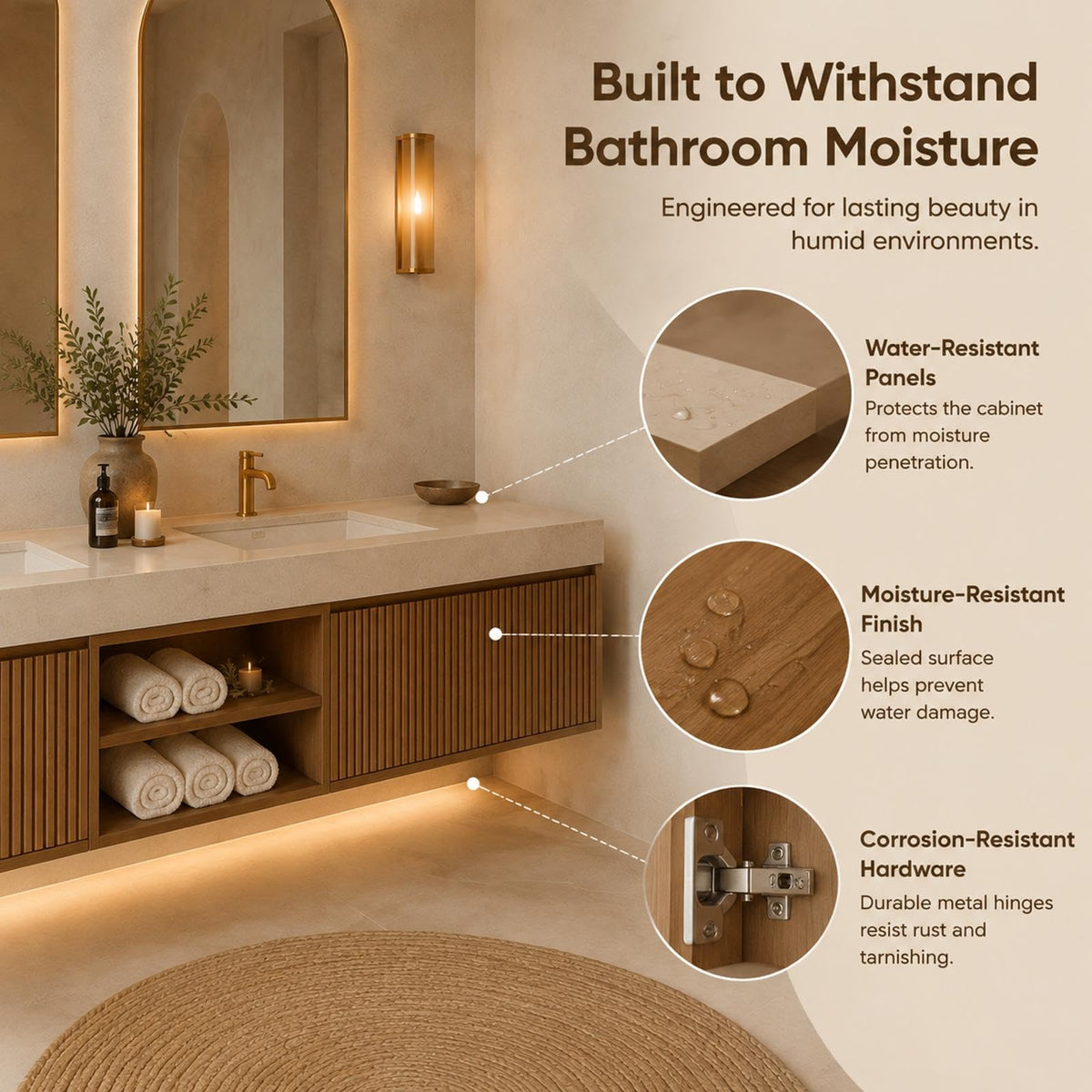 96 in Floating Double Bathroom Vanity with Sinks & LED Mirrors