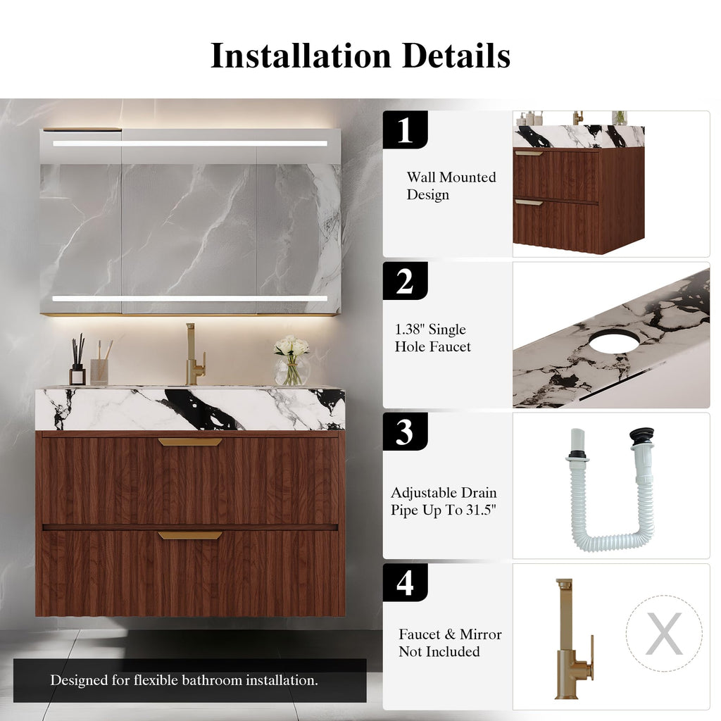 36 Inch Bathroom Vanity with Sink, Black Floating Wall Mounted Vanity