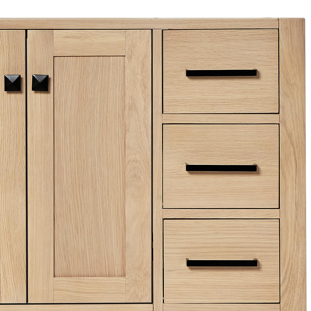 DKB Beckford 42-Inch White Bathroom Vanity with Sink, Solid Wood Base Cabinet, 1.5" White Quartz Countertop, Rectangular Sink, 2 Soft Closing Doors, 9 Drawers