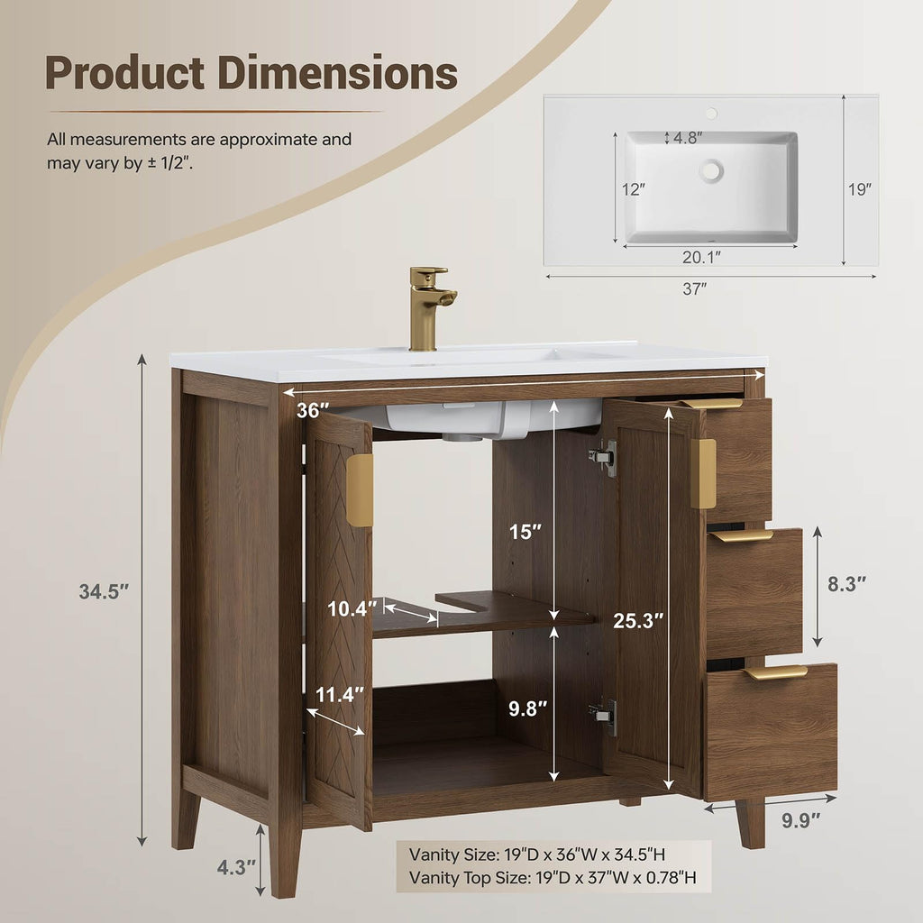 36 Inch Modern Bathroom Vanity with Sink, Black