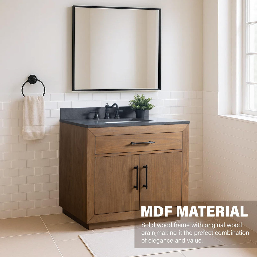HOMEBEYOND 72" Bathroom Vanity with Double Sink & Ceramic Top, MDF Material Vanity Cabinet with Basin Combo, Soft-Closing Doors, Removable Shelf, Backsplash, Tan