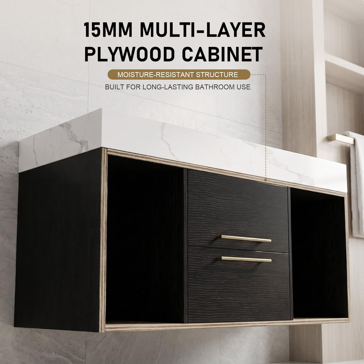 36 Inch Bathroom Vanity with Sink, Black Floating Wall Mounted Vanity