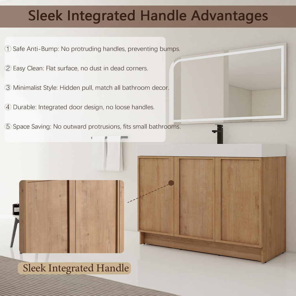 70" Double Sink Bathroom Vanity with Resin Basin, Faux Oak Finish