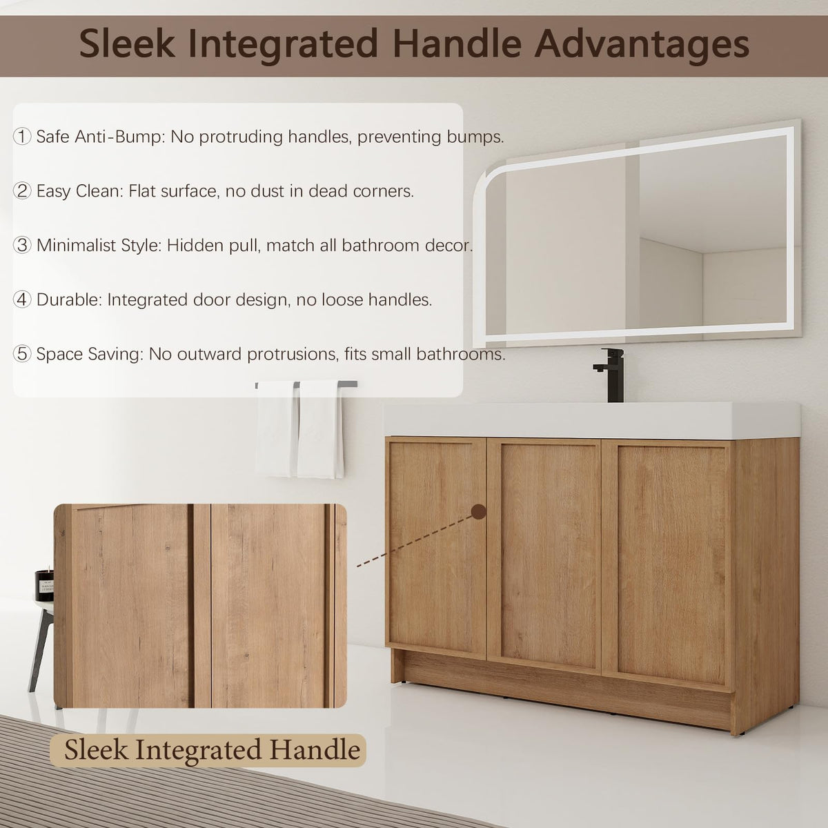 70" Double Sink Bathroom Vanity with Resin Basin, Faux Oak Finish