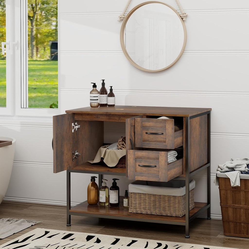 YOURLITE 36-Inch Farmhouse Bathroom Vanity with Vessel Sink, Rustic Brown